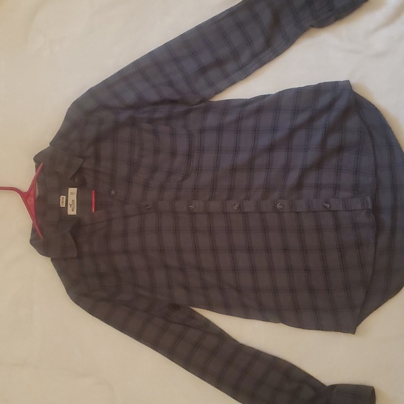 Hollister Tops - Hollister Check Flannel Boyfriend Shirt. Extra Small. Khaki Stripe/greenish gray